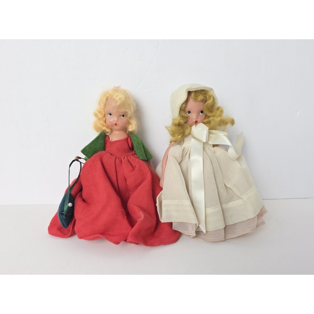 Vintage Nancy Ann Storybook Dolls pair white red